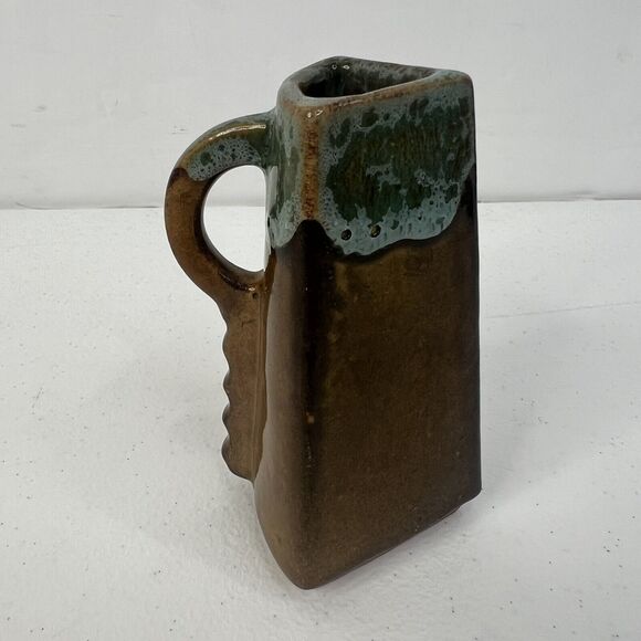 Anna Van Briggle Brown Green Drip Triangle Creamer Signed American Art Pottery - Picture 4 of 10